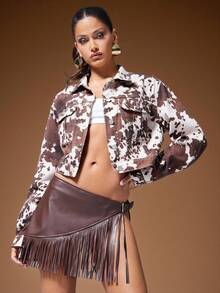 Denimoi Áo khoác denim hở vai họa tiết bò thường ngày - Nhiều màu - Xem 4