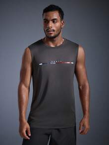 DRIFTMERE Herren Sommer Lässig Buchstaben bedrucktes Trägershirt Frühling bis Sommer, nahtlos und bequem, für Gym und Fitness, Athleisure Stil, sportliche Mode, geeignet für Frühling/Sommer - Dunkelgrau - Übersicht 3