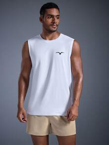 DRIFTMERE Men's Casual Eagle Print Round Neck Loose Tank Top, Summer Spring To Summer - White - View 3