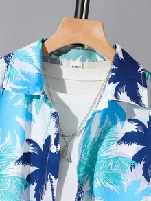 SHEIN 2 件套青少年男孩休闲学校/度假花卉印花衬衫和短裤套装，适合通勤、学校、日常休闲装、运动、春夏季 - 彩色 - 查看 4