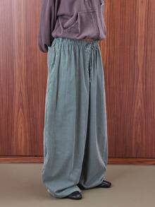 COUREZ Low Rise Striped Baggy Barrell Trousers /Y2K  Clothes For Women Spring Clothes For Women  Outfits For Women Wide Leg Pants - Army Green - View 4