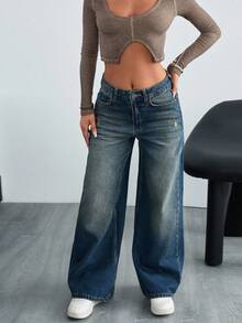 Jeans casual a vita alta e gamba ampia