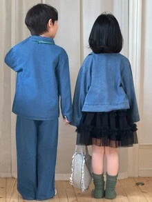 Genkimix Kids 2 件套幼儿男童休闲装 - 简约时尚短外套 + 休闲直筒牛仔裤，春秋季