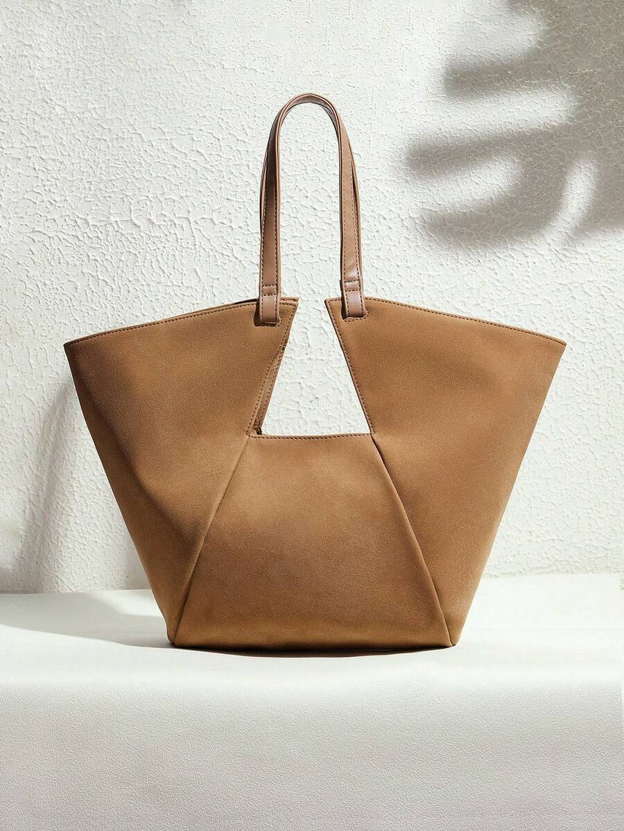 SHECARRY Fashionable Versatile Casual Patchwork Shoulder Tote Bag - Apricot - View 1