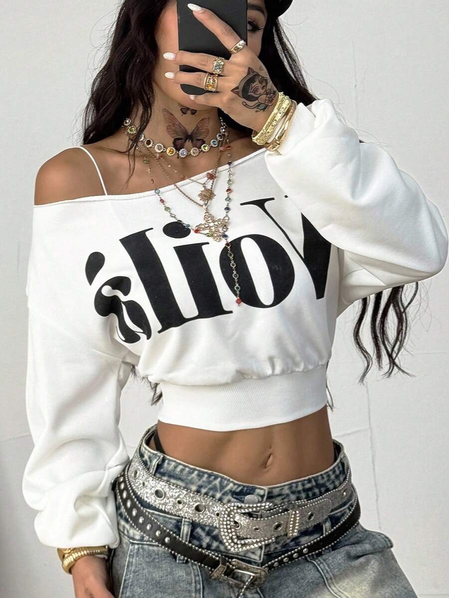 Coolane Sudadera corta blanca con gráficos vintage para mujer, ideal para conciertos, festivales, salir, ferias renacentistas y uso diario - Blanco - Ver 1