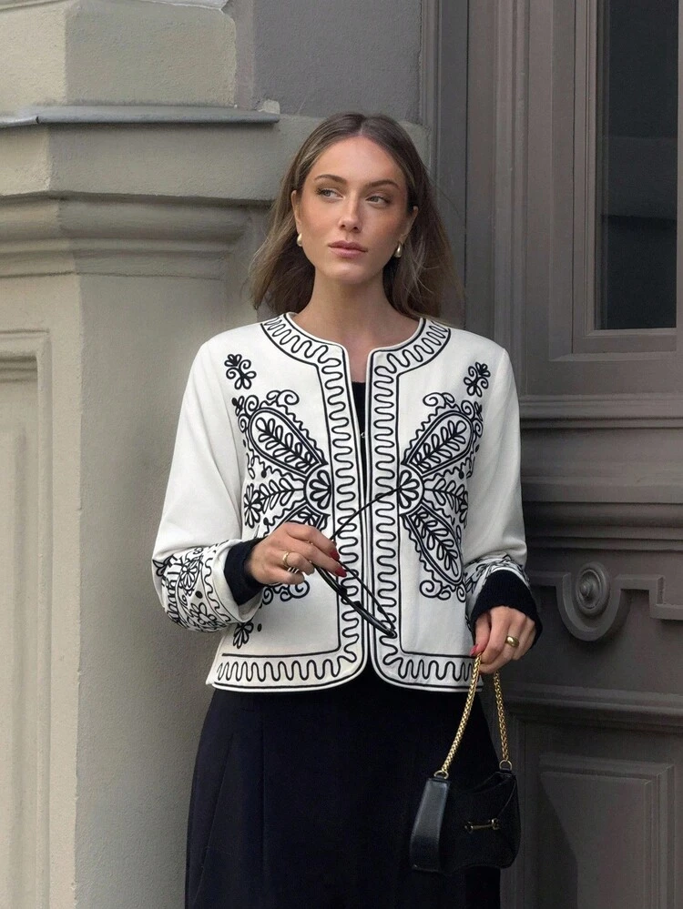 EMBROIDERY PLANTS LONG SLEEVE JACKET