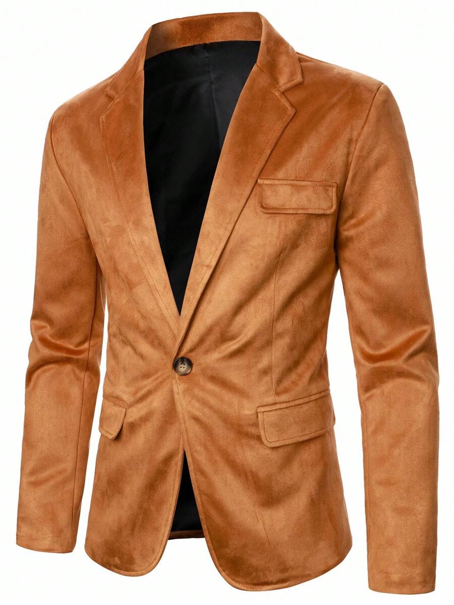 Manfinity Mode Men's Notched Lapel Fake Pocket Blazer, Old Money Style - Camel - View 1