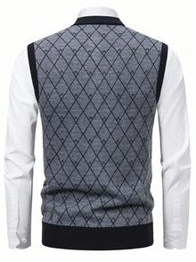 Manfinity Homme Men's Autumn/Winter Knitted Thermal Lined Sweater Vest, Old Money - Grey - View 2