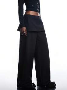 LYSMO 女士时尚通勤纯色低腰阔腿裤