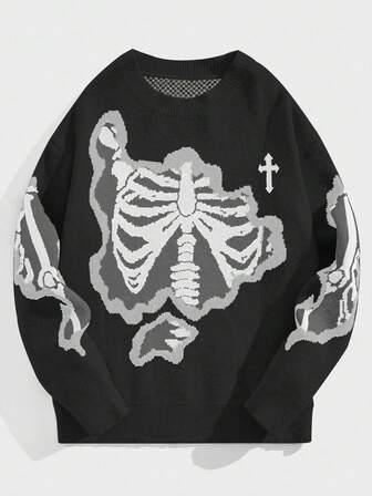 Goth Suéter de mujer con estampado de calavera en jacquard de estilo gótico