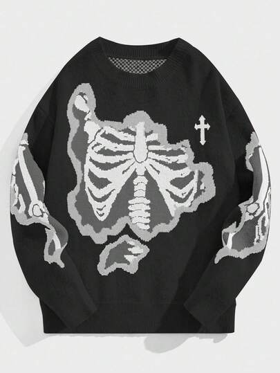 Goth pull femme motif crâne gothique en jacquard