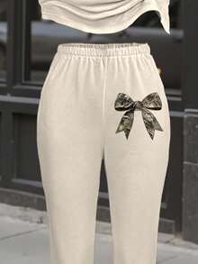Conjunto de 2 piezas para adolescentes - Camiseta con decoración de lazo y pantalones de pierna ancha, conjunto de verano estilo "soft girl", ropa a juego para estar en casa, estilo callejero, nueva llegada 2025, conjunto a juego con estampado de lazos lindo - Multicolor - Ver 4