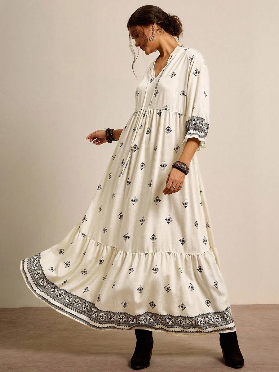 Freevana Váy in họa tiết Phục sinh theo phong cách phương Tây cỡ lớn cho kỳ nghỉ thường ngày Lễ hội âm nhạc Kỳ nghỉ xuân Trang phục Rave Boho Lễ hội Kỳ nghỉ xuân Phong cách Old Money dành cho phụ nữ Trang phục Rave thường ngày Trang phục hoa thanh lịch cho kỳ nghỉ Trang phục hòa nhạc cho phụ nữ Trang phục Rave cho lễ hội Trang phục hòa nhạc đồng quê Trang phục Nashville Trang phục Ibiza Trang phục West Wear dành cho phụ nữ Trang phục nghỉ dưỡng BOHO Váy maxi Boho cho phụ nữ - Đen và trắng - Xem 1