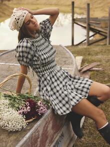 Aralina 优雅格子花卉印花束腰迷你连衣裙 - 彩色 - 查看 1