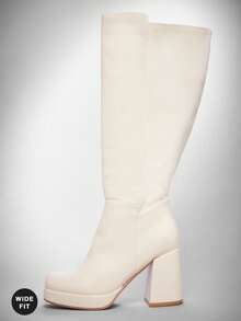 SHUZIA 女士时尚舒适宽筒粗跟及膝靴 - 白色 - 查看 6