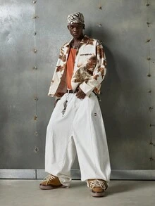 NEON BLANC Men's Digital Print Turndown Collar Long Sleeve Jacket, Fall, Winter - White - View 5