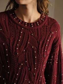 MOTF PREMIUM 水钻细节落肩宽松毛衣 - 鏽棕色 - 查看 3