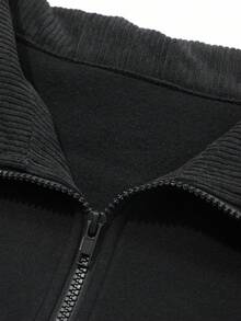 DAZY Color Block Collar Thermal Lined Loose Fit Sweatshirt For Women Fall/Winter Y2k - Black - View 7