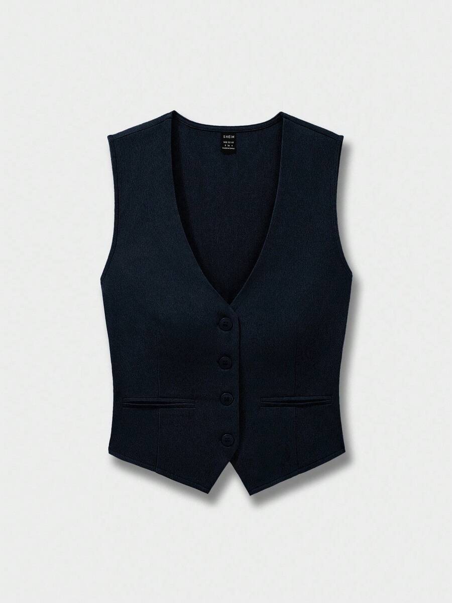 Sweetra Women's Casual Slim Fit Sleeveless Vest - Navy Blue - View 1