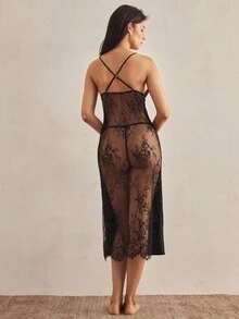 Charlaine French Minimalist Satin Lace Bodycon Comfortable Women Nightgown