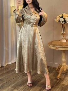 Auvina 女式加大码优雅金箔领长袖连衣裙