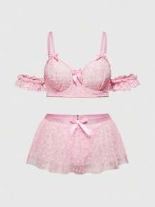 ROMWE Kawaii 大码性感娃娃装内衣套装 - 粉色 - 查看 1