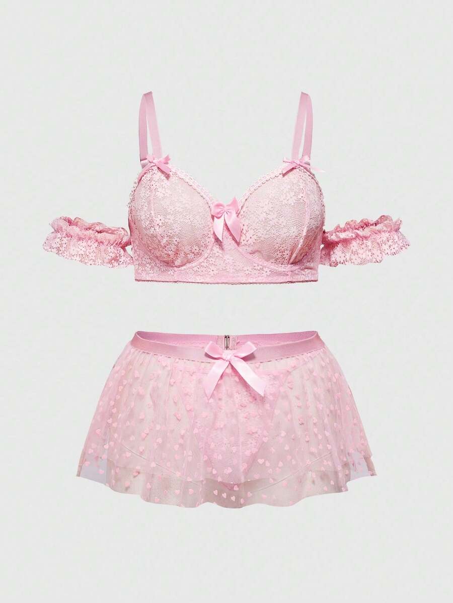 ROMWE Kawaii 大码性感娃娃装内衣套装 - 粉色 - 查看 1