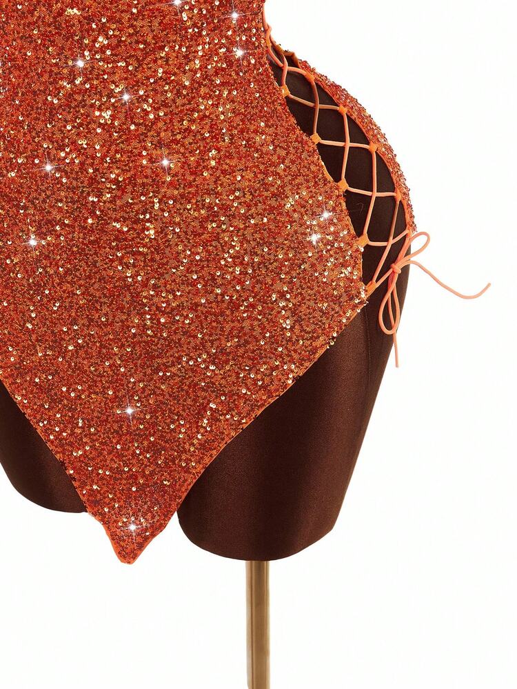 Amplova 万圣节仙女COS亮片镂空交叉吊带女装 - 橘色 - 查看 6
