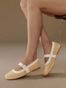 Styleloop Bailarinas casuales con diseño de hebilla y calado, adecuadas para Halloween, Navidad y otoño - Amarillo - Ver 8