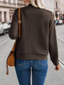 EMERY ROSE Women's Solid Color Zipper Waffle Casual Versatile Jacket - Coffee Brown - View 2