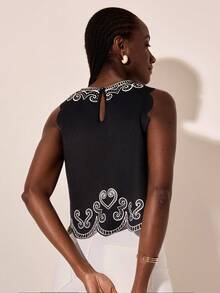 CAJUNI Top noir imprimé décontracté pour vacances pour femmes