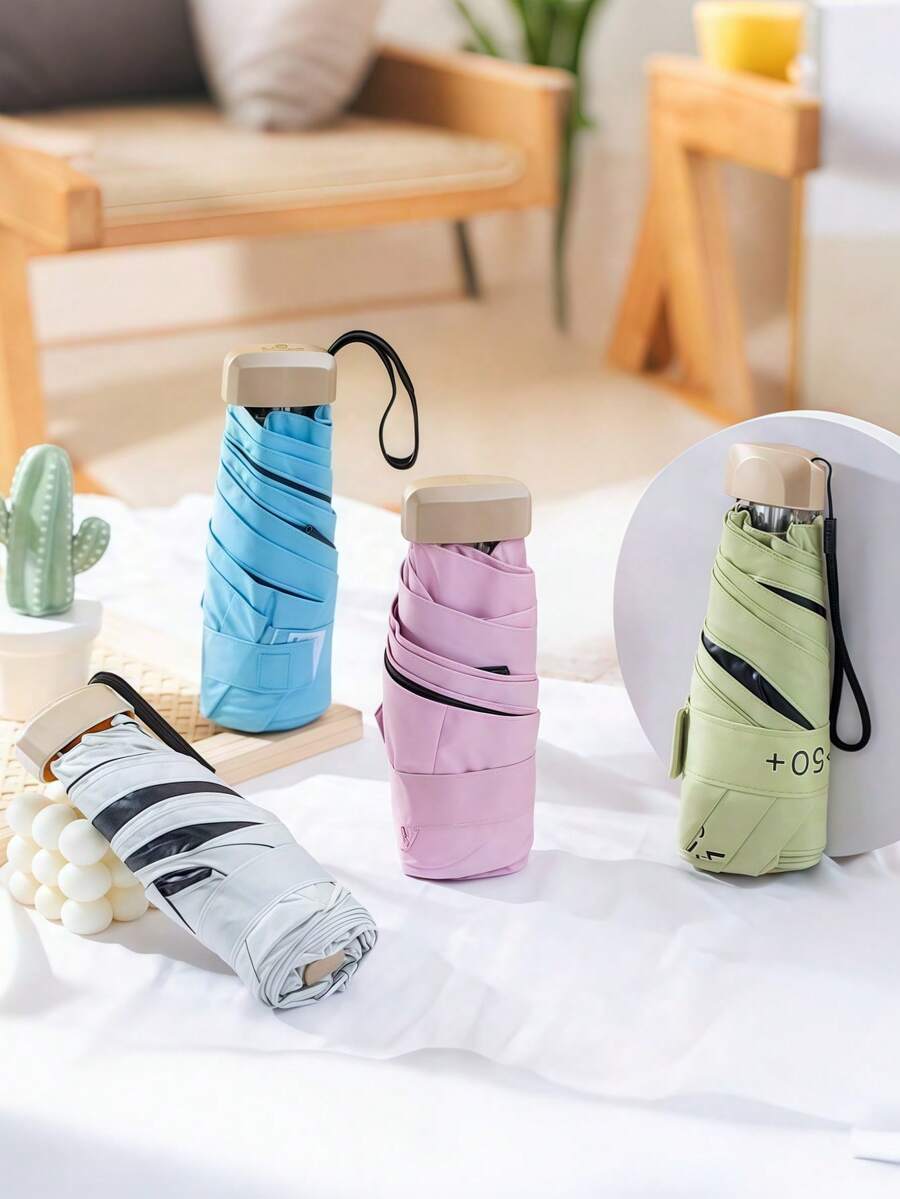 SHEIN 1 把迷你旅行遮阳伞，带保护套，小巧紧凑，防紫外线，轻便防风，适合徒步旅行