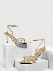 CUCCOO SZL Women's Pointed Toe Rhinestone Decor Elegant High Heel Sandals