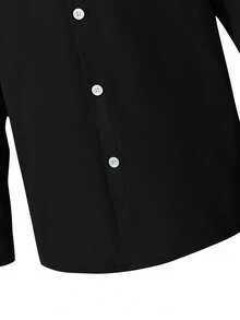 Tween Boy Embroidered Horse Long Sleeve Single-Breasted Casual Shirt, Autumn Fall Winter - Black - View 4