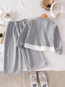 Genkimix Kids Set de 2 sudaderas holgadas con estampado floral y decoración de lazo, estilo coreano para niñas