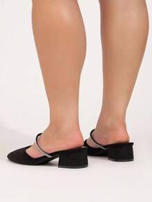 CUCCOO CURVES Plus Size Women's Pointed Toe High Heel Rhinestone Embellished T-Strap Fashion Dress Pumps - Black - View 4