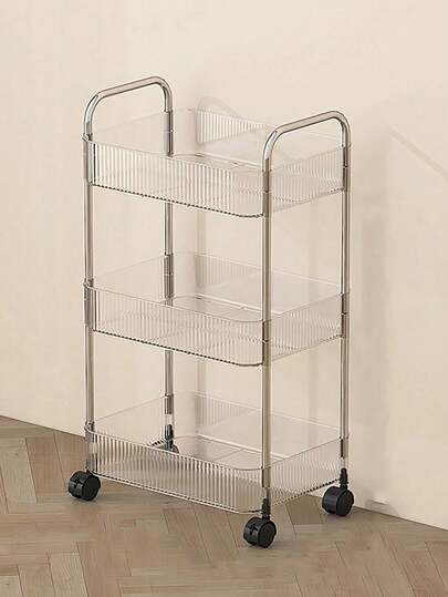 1pc Movable Trolley Storage Rack, Vloer St ing Bookshelf, Cosmetics Snack Rack Wheels, Home Office view 11