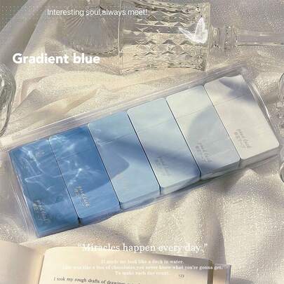 6pcs/Set Blue Correction Tape Set With Ins Style, Colorful, Japanese, Small Size, High Capacity, Cute, Mini, Silent, Mori Style, Back To School