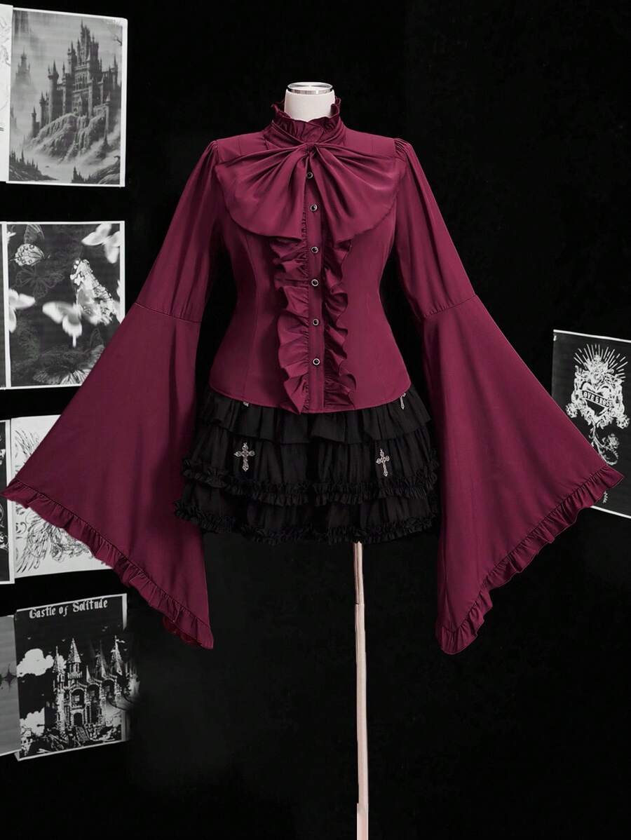 Sunspun 万圣节大码衬衫 - 酒紅色 - 查看 1