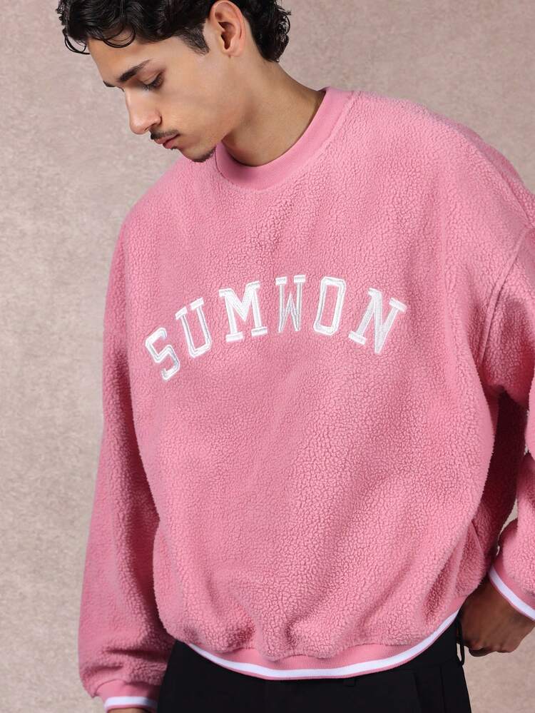 Oversize-Sweatshirt aus Sherpa-Fleece mit Rundhalsausschnitt und Logo