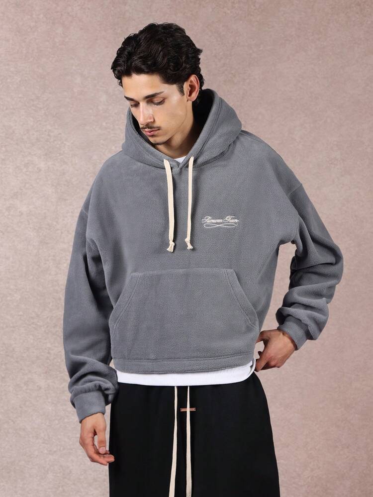 Fleece Crop Hoodie With Drawstring And Centre Pocket