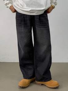 DAZY 男士秋季口袋直筒宽松休闲百搭牛仔裤 - 黑色 - 查看 4