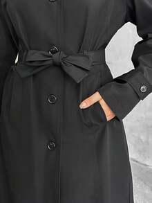 EURMUSE Women's Long Fit FW Fashion Belted Hooded Regular Coat - Black - View 8