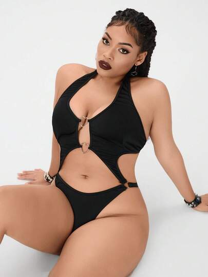 Goth Mono sexy de talla grande con hebilla metálica con forma de corazón gótico