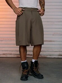 AXEPEAK Quần short nam dệt túi rộng rãi màu trơn thường ngày - xanh quân đội - Xem 1