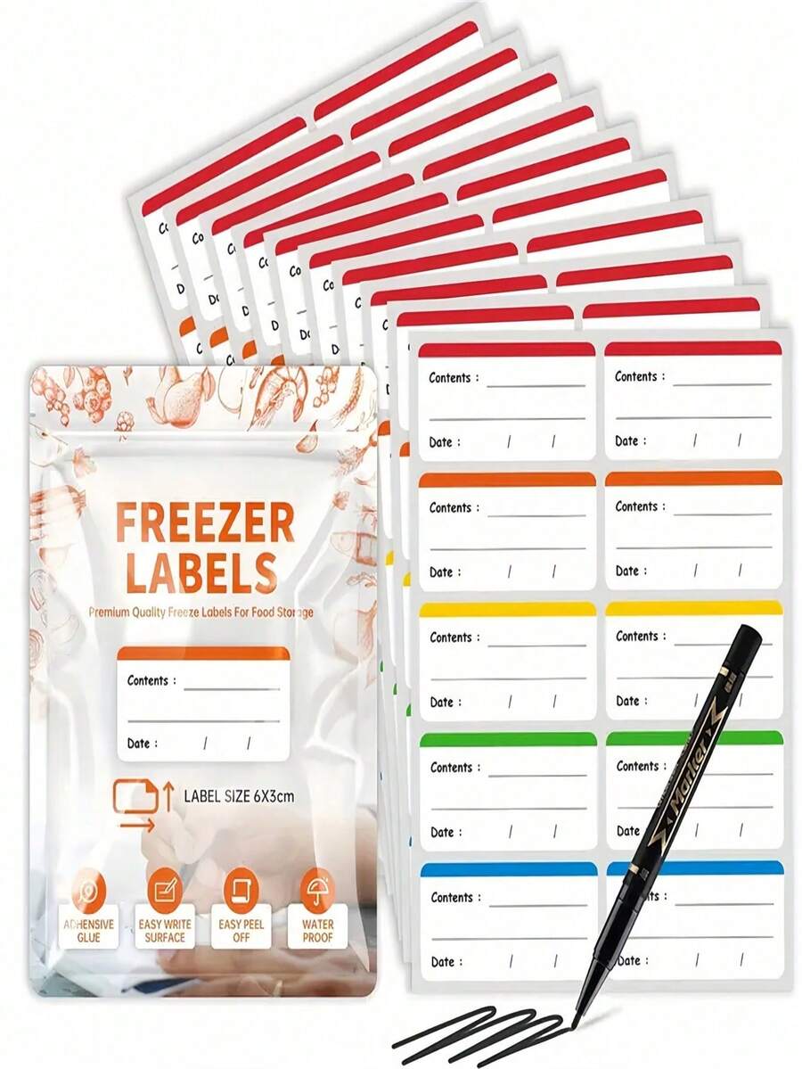 SHEIN 10/100/200/300pcs Colorful Removable Freezer & Food Storage Labels - Waterproof Food Label Stickers, Kitchen Organization, Date And Content Labeling, English, No Residue Paper Tags, Ideal For Meals, Containers & Kitchen Essentials, Perfect For Holidays - Multicolor - View 1