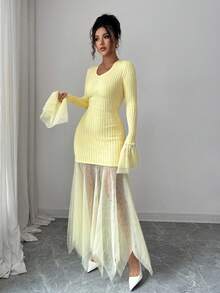 Elenzga Elegant Romantic Fitted A-Line Sweater Dress With Keyhole Neckline, Long Sleeve Fall Winter Cloth For Women