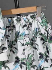 SHEIN 2 件青少年男孩休闲学院风花卉印花衬衫和短裤套装，适合通勤、上学、日常休闲装、运动、春夏季 - 彩色 - 查看 7