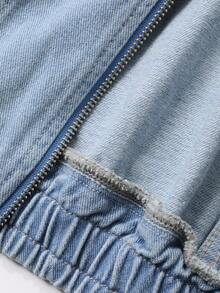 DAZY 女式休闲浅水洗蓝色翻领牛仔套装，秋季 - 藍色 - 查看 3