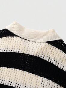 ROMWE MEN Prep 男士条纹字母刺绣毛衣，适合情人节、秋冬季节穿着，长袖上衣 - 黑色 - 查看 5